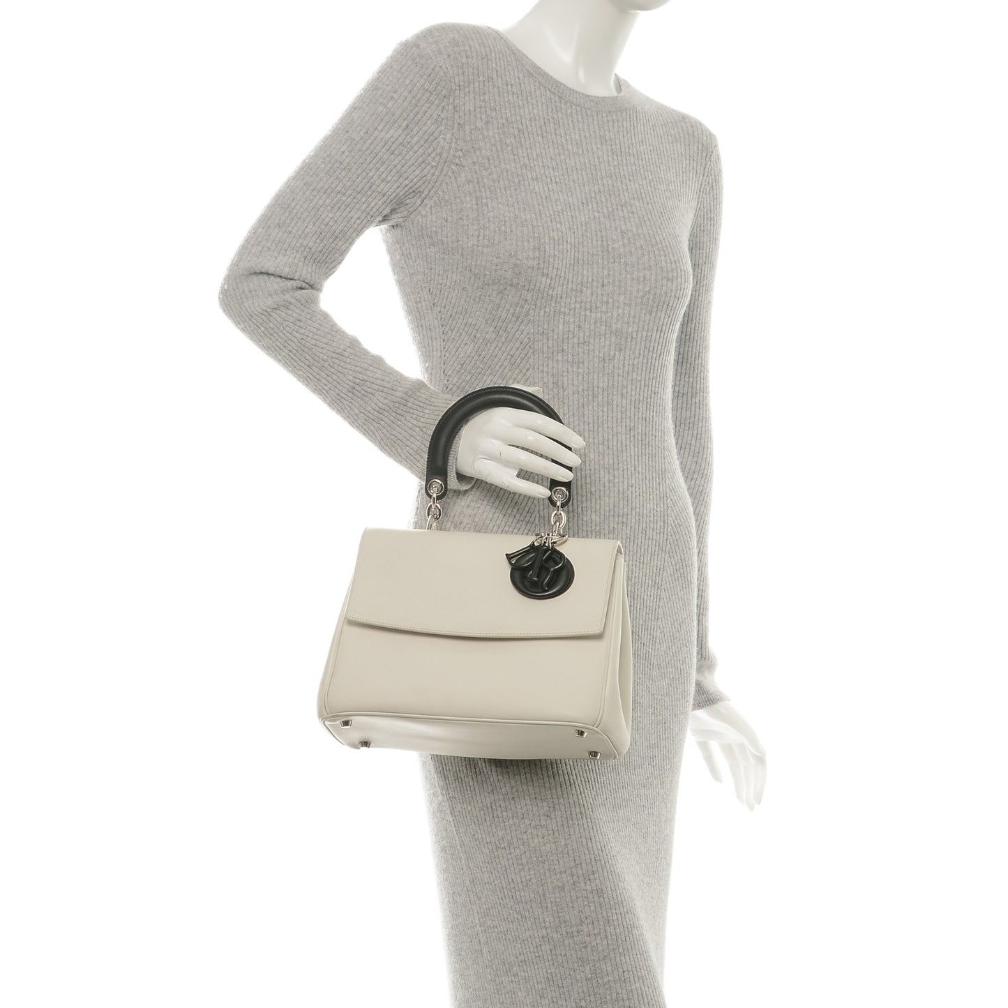 Smooth Calfskin Bi-Color Small Be Dior Flap White Black