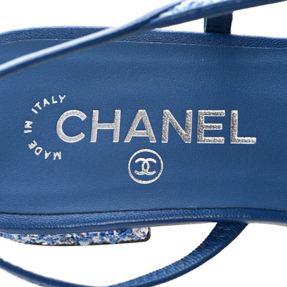 Chanel Tweed Grosgrain Cap Toe Slingback Flats 41 Blue White Black 8 of 9