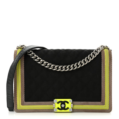 Chanel Canvas Quilted New Medium Fluo Boy Flap Black Grey Yellow 1 of 12