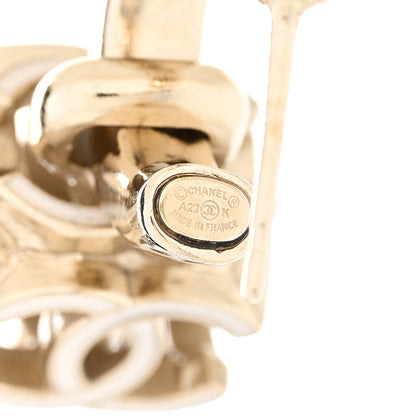 Chanel Enamel CC Cube Drop Earrings Gold White 4 of 5