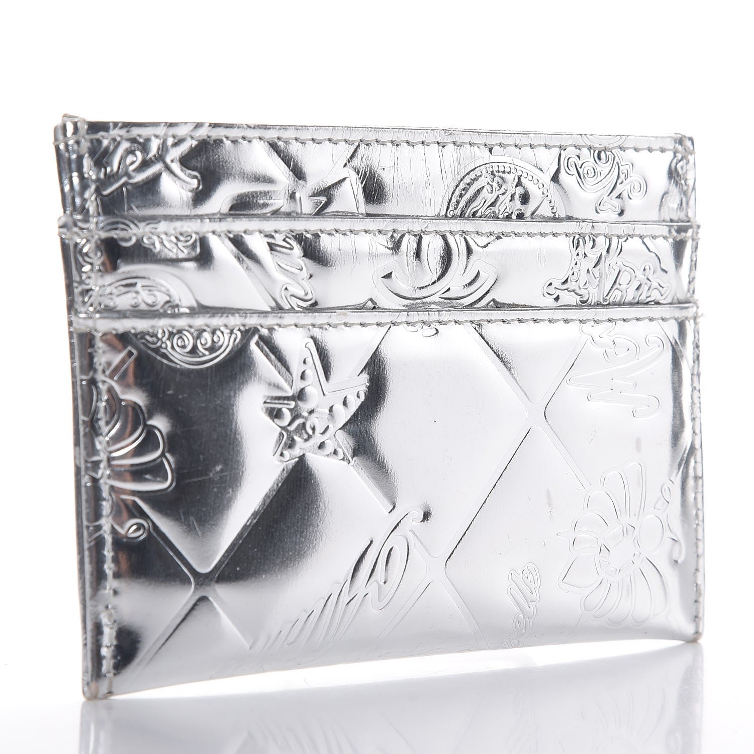 Chanel Patent Calfskin Lucky Symbols Card Holder Case Silver 3 of 9