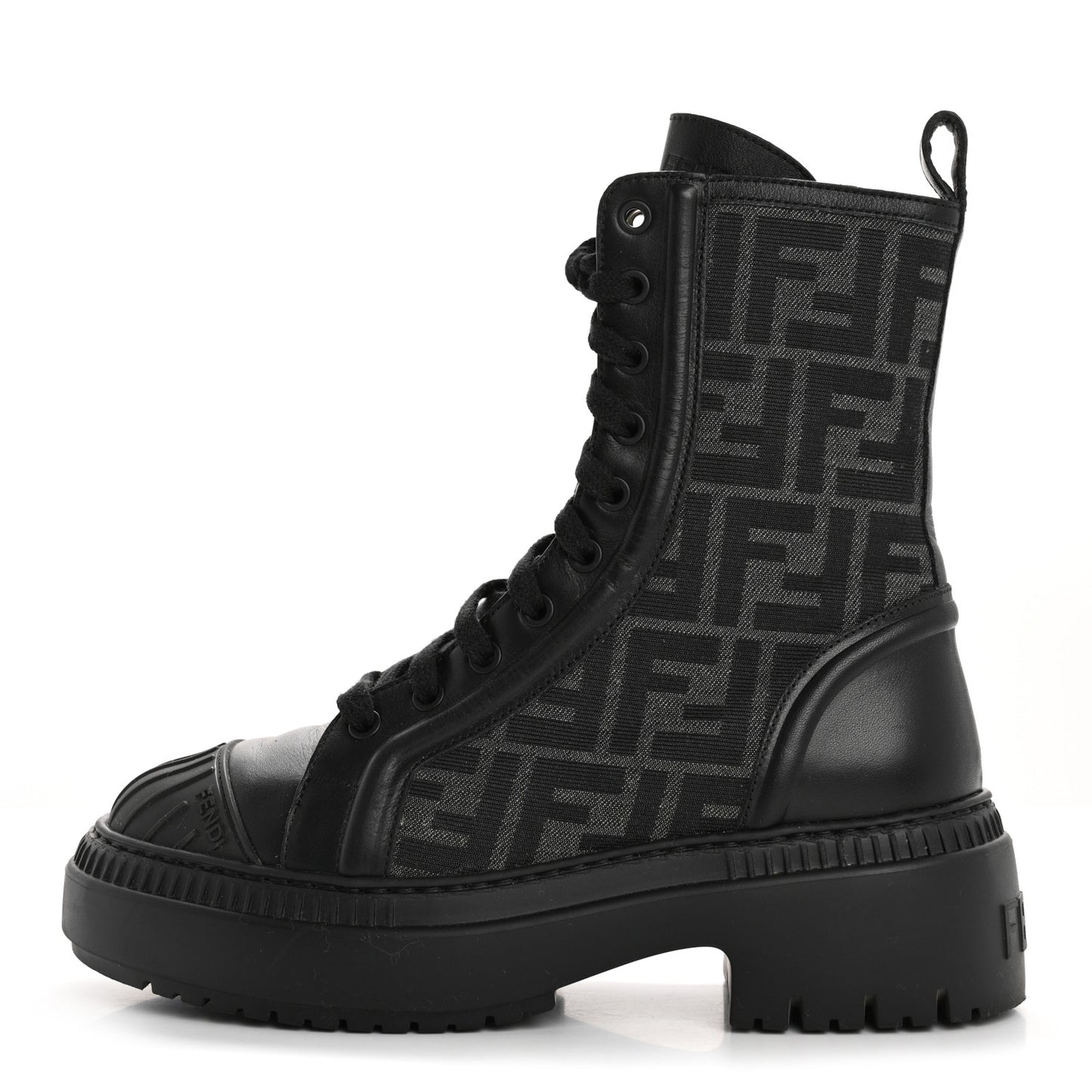 Fabric Jacquard Vitello FF Domino 50mm Biker Boots 37 Black Asfalto