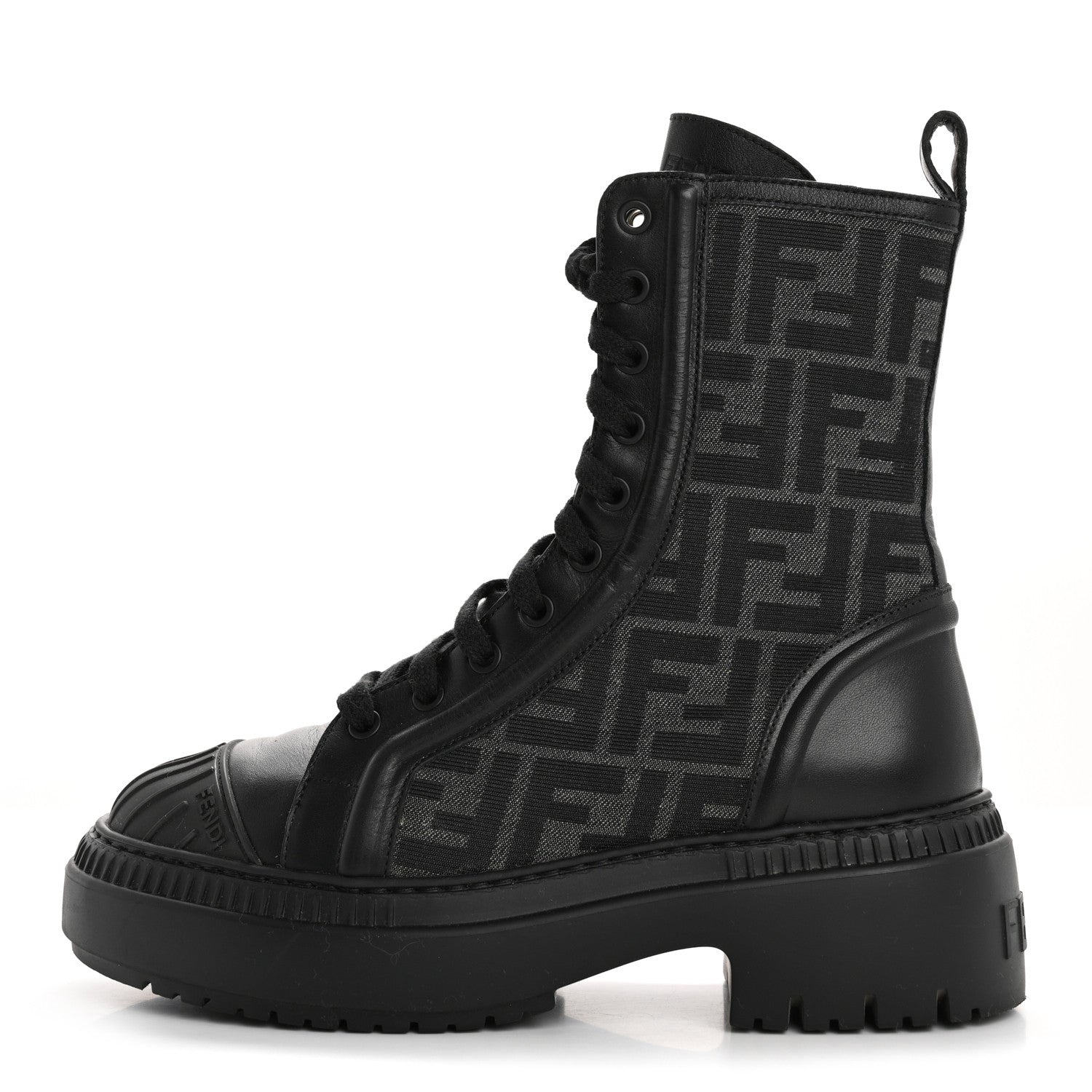 Fendi Fabric Jacquard Vitello FF Domino 50mm Biker Boots 37 Black Asfalto 1 of 9