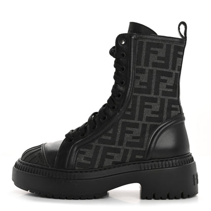 Fendi Fabric Jacquard Vitello FF Domino 50mm Biker Boots 37 Black Asfalto 1 of 9