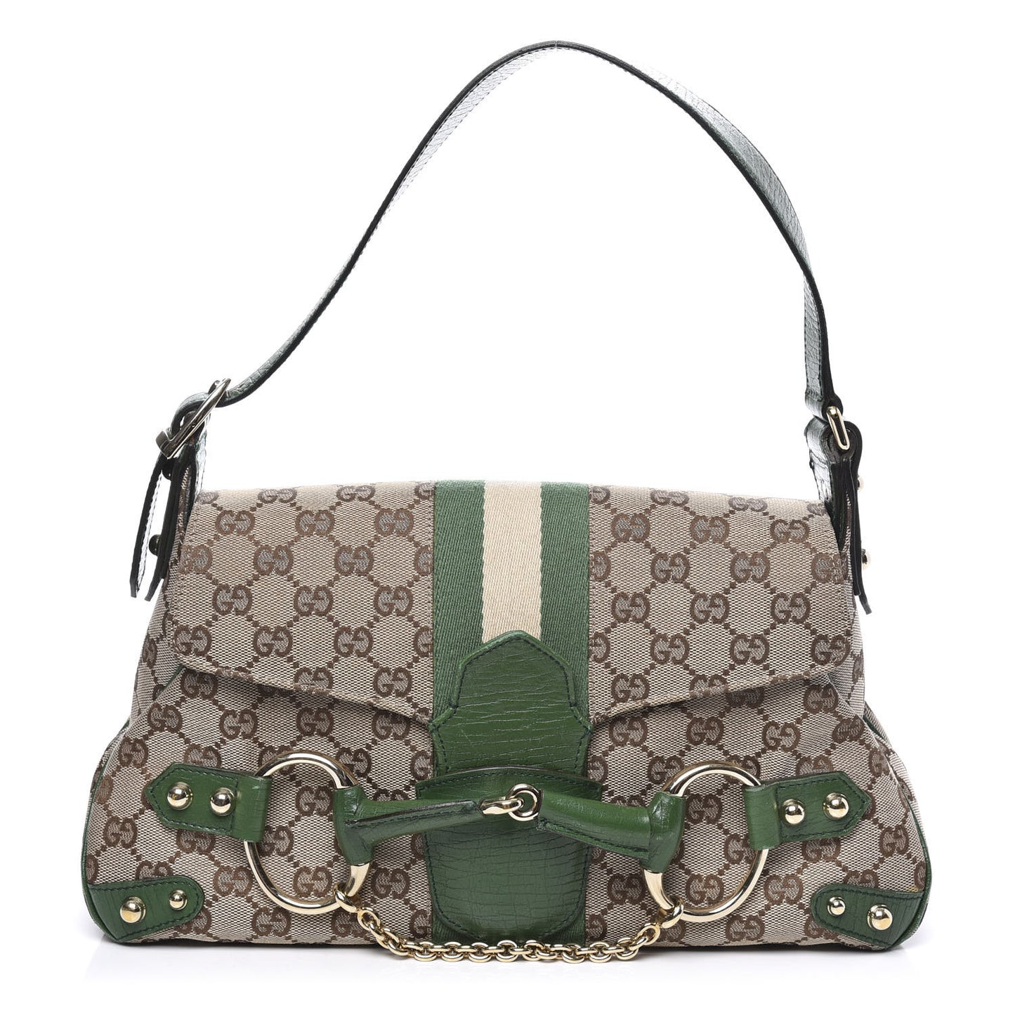 Monogram Horsebit Web Flap Bag Green
