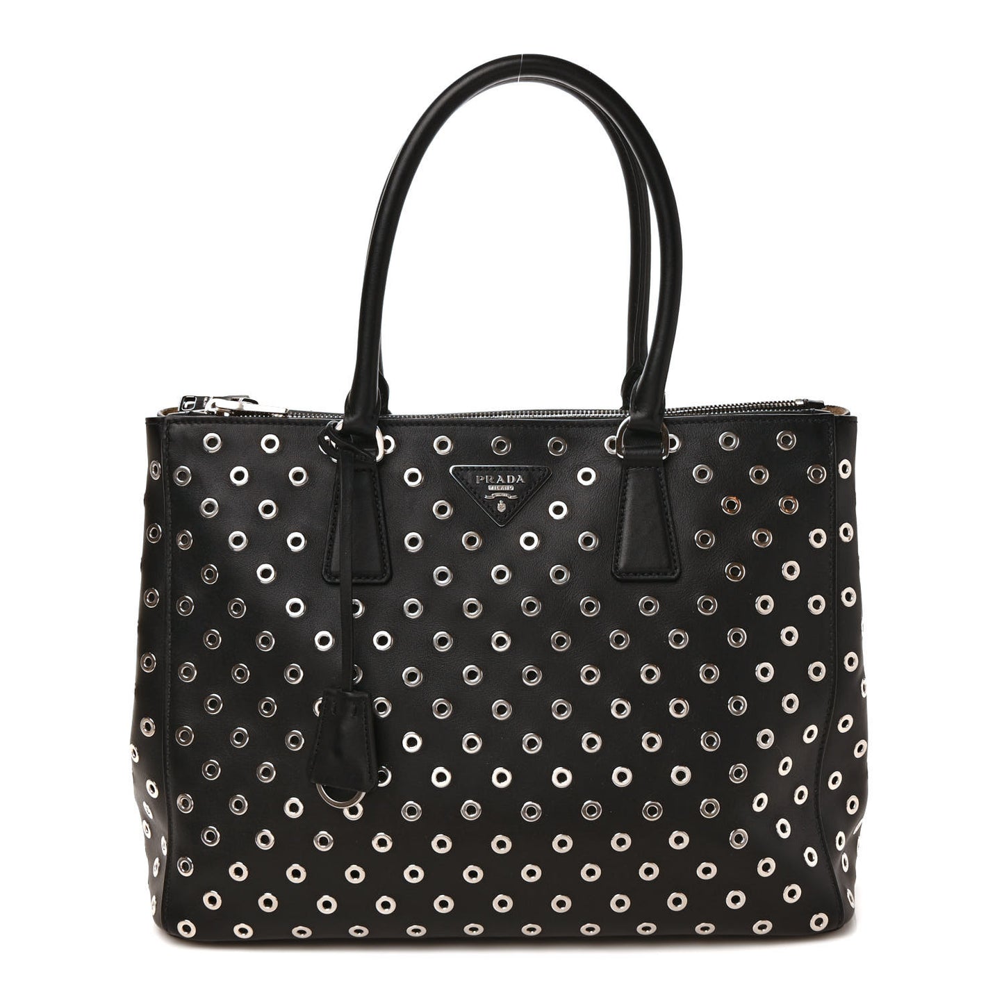 City Calf Grommet Large Double Zip Tote Black