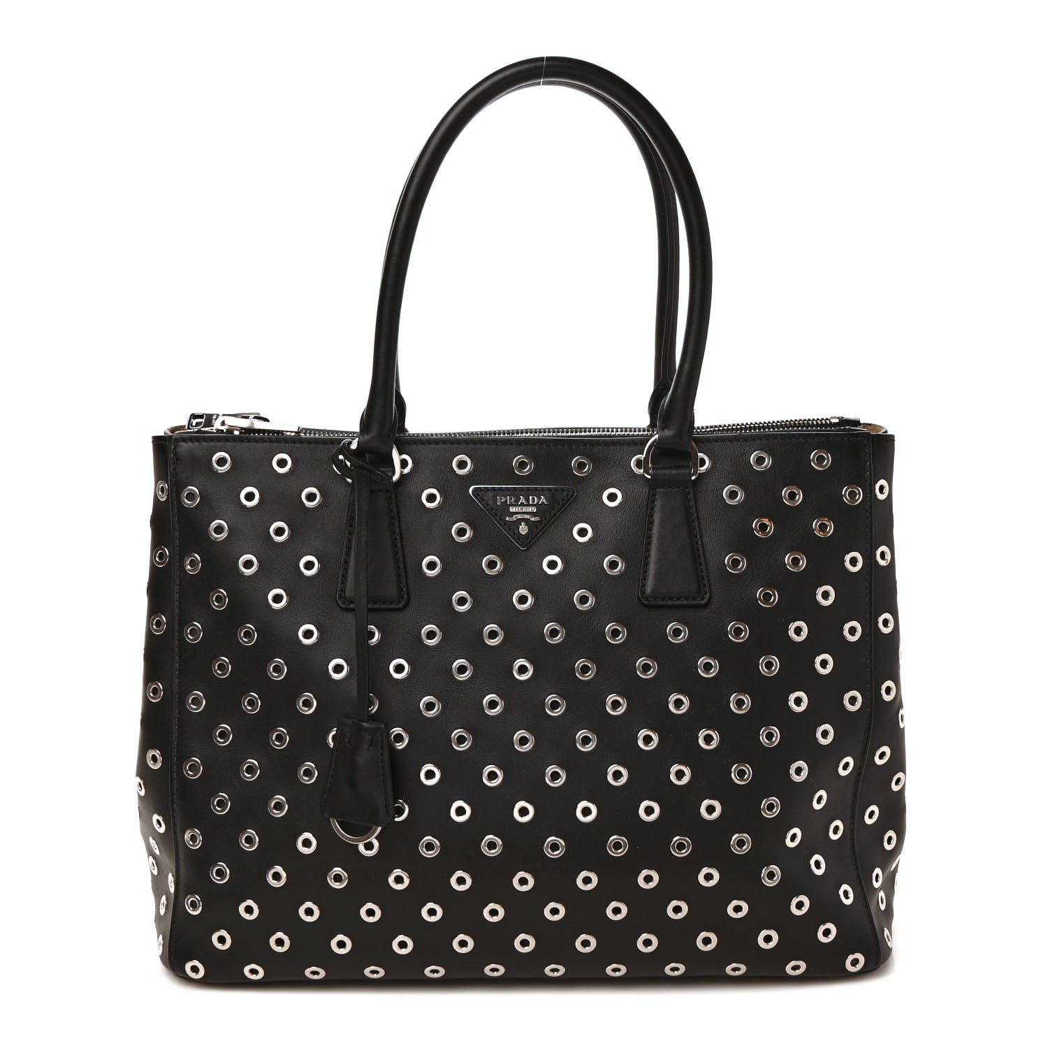 Prada City Calf Grommet Large Double Zip Tote Black 1 of 11