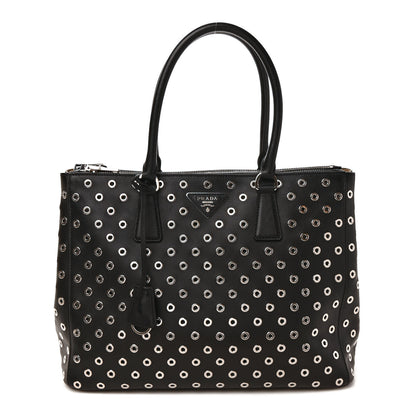 Prada City Calf Grommet Large Double Zip Tote Black 1 of 11