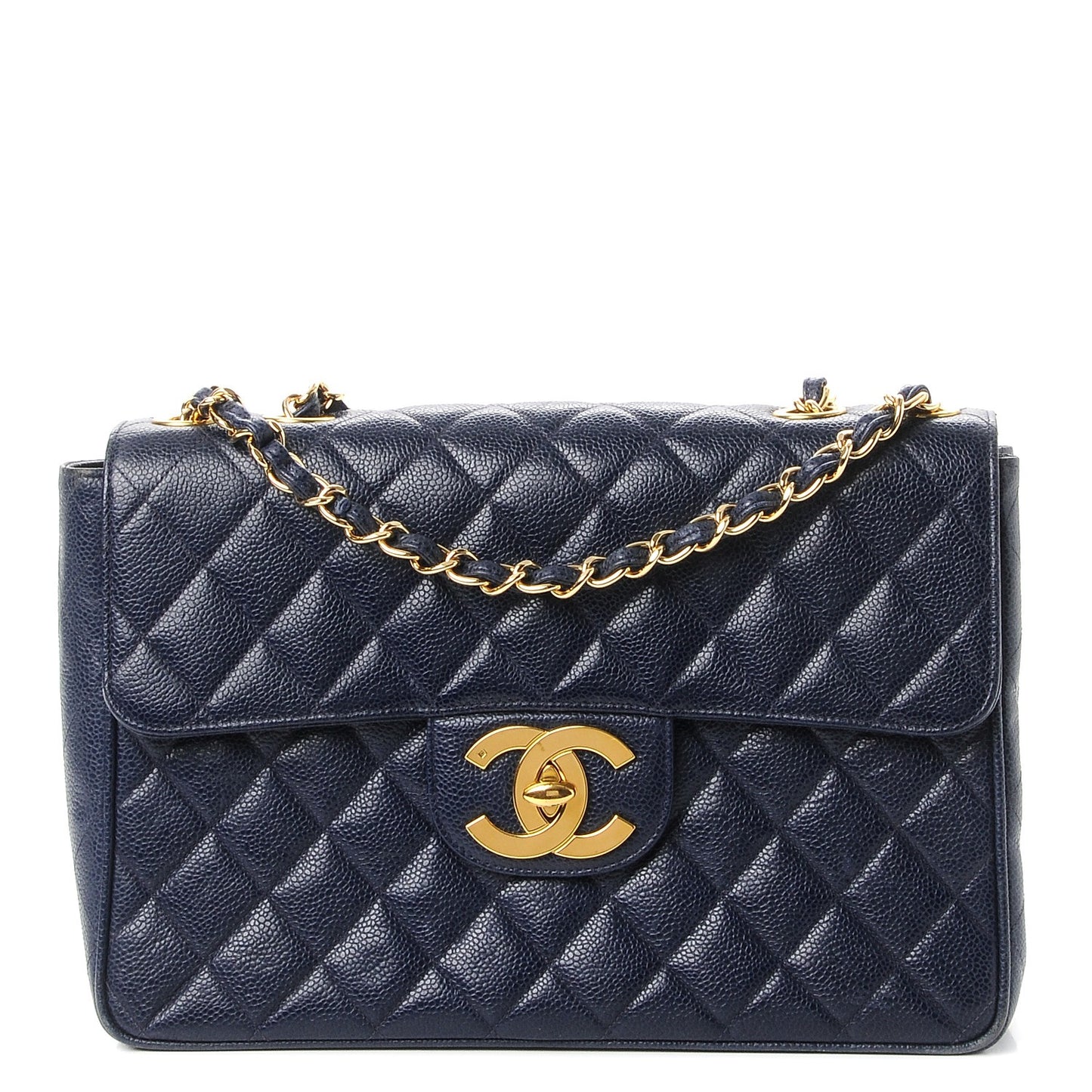 Caviar Quilted Jumbo Single Flap Blue