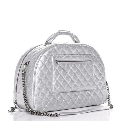 Chanel Metallic Calfskin Quilted Large Airlines Round Trip Bowling Bag Silver 3 of 7