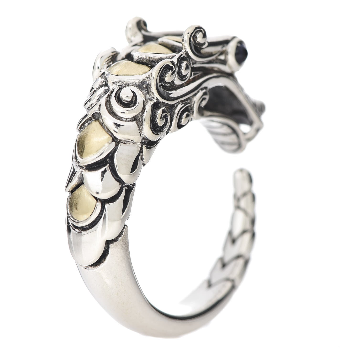 John Hardy Sterling Silver 18K Yellow Gold Sapphire Naga Dragon Head Ring 54 7 3 of 4