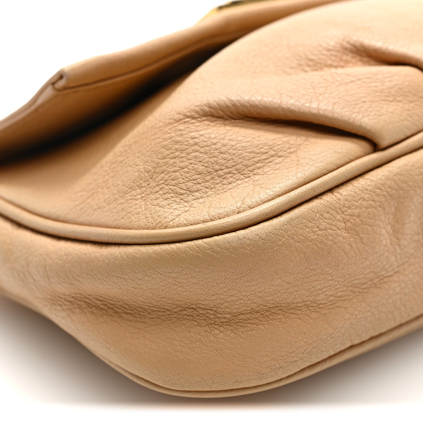 Vitello Flamingo Enamel Fendista Pouchette Crossbody Beige