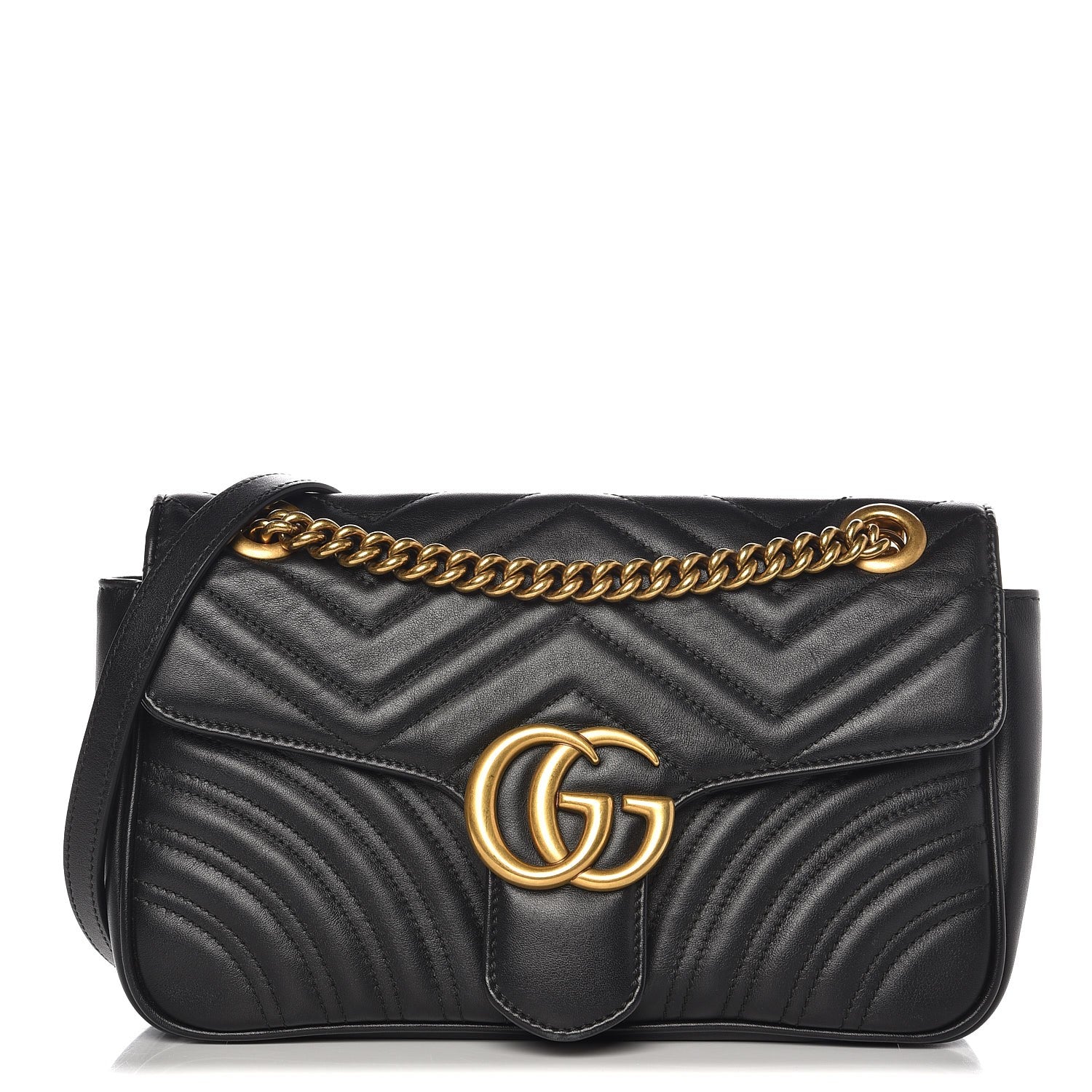 Gucci Calfskin Matelasse Small GG Marmont Shoulder Bag Black 1 of 8