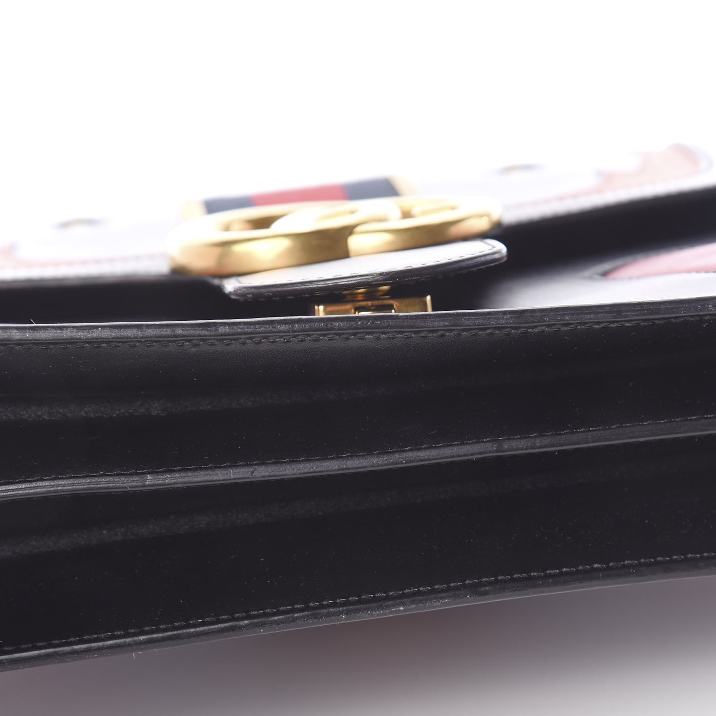 Calfskin Web Heart Medium GG Marmont Chain Handle Bag Black