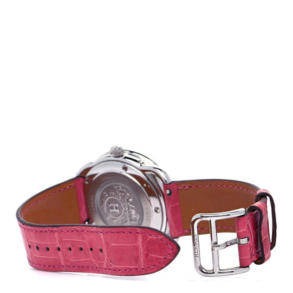 Hermes Stainless Steel Alligator Mother of Pearl 38mm Arceau Petite Lune Automatic Watch Braise 5 of 7