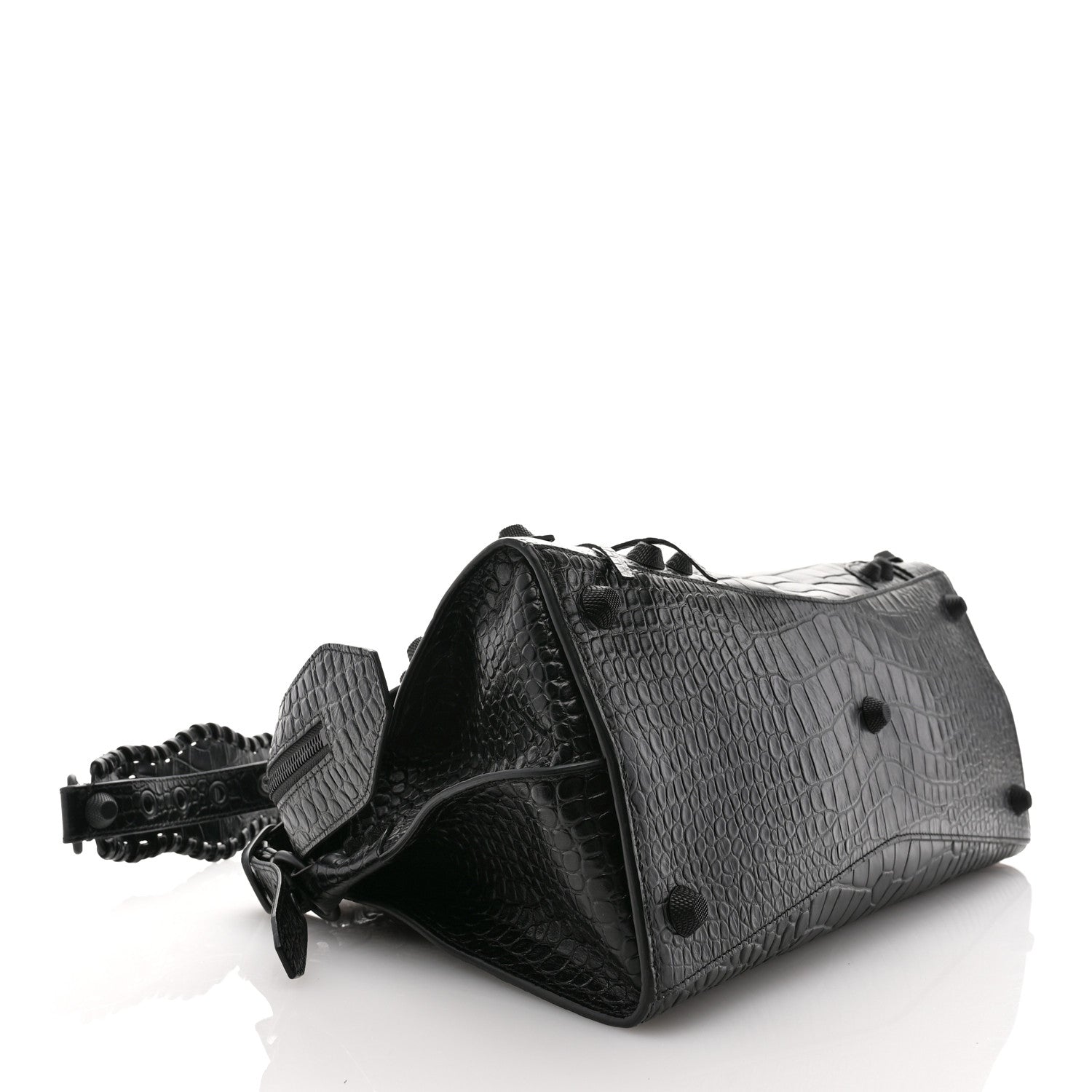 Balenciaga Semi Shiny Calfskin Crocodile Embossed Neo Cagole Black Hardware City Handbag Black 4 of 10