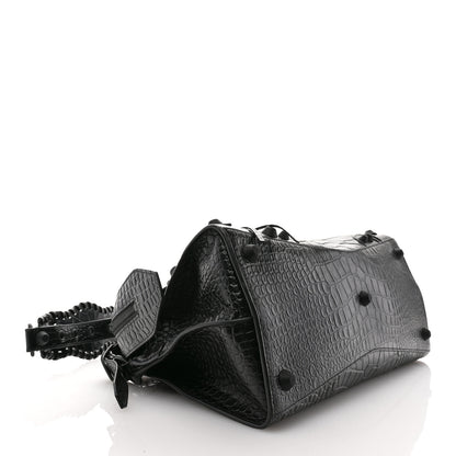 Balenciaga Semi Shiny Calfskin Crocodile Embossed Neo Cagole Black Hardware City Handbag Black 4 of 10
