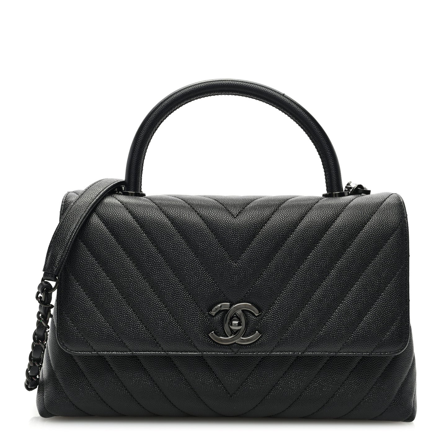 Caviar Chevron Quilted Small Coco Handle Flap So Black