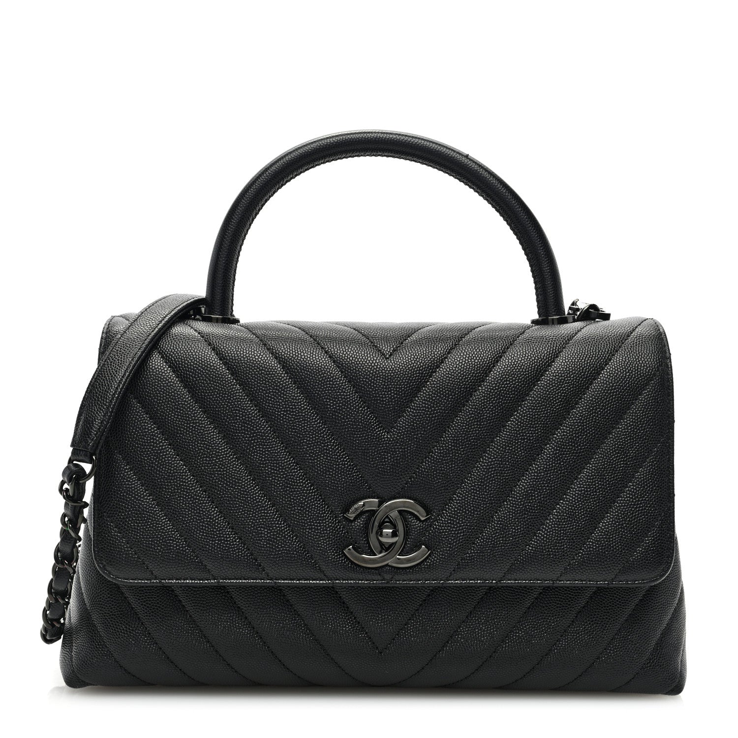 Chanel Caviar Chevron Quilted Small Coco Handle Flap So Black 1 of 10
