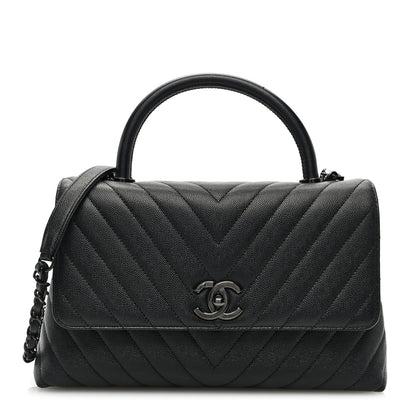 Chanel Caviar Chevron Quilted Small Coco Handle Flap So Black 1 of 10