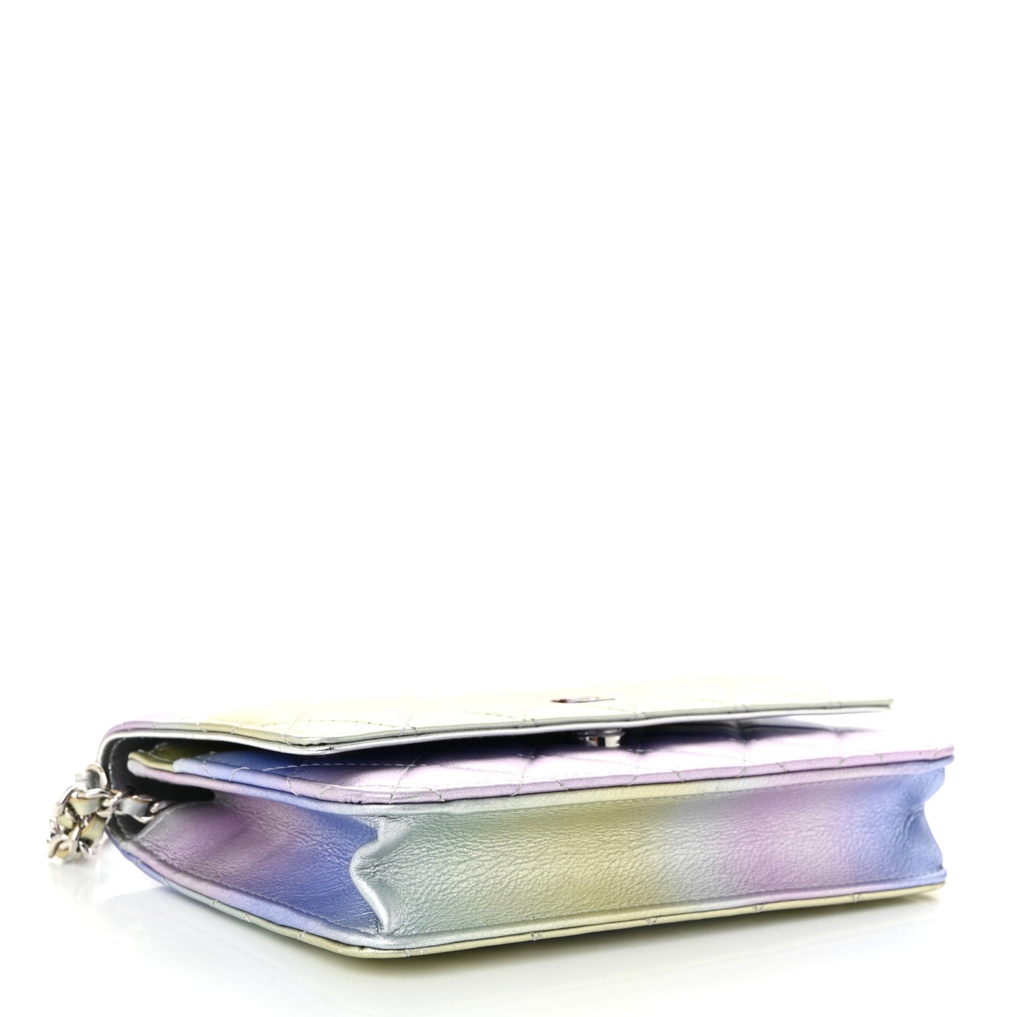 Gradient Metallic Calfskin Quilted Wallet On Chain WOC Silver Blue Yellow Purple