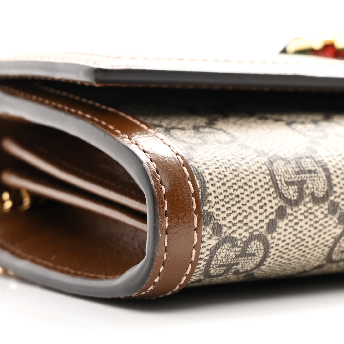GG Supreme Monogram Azalea Calfskin Web Jackie 1961 Chain Wallet Beige Ebony Brown Sugar