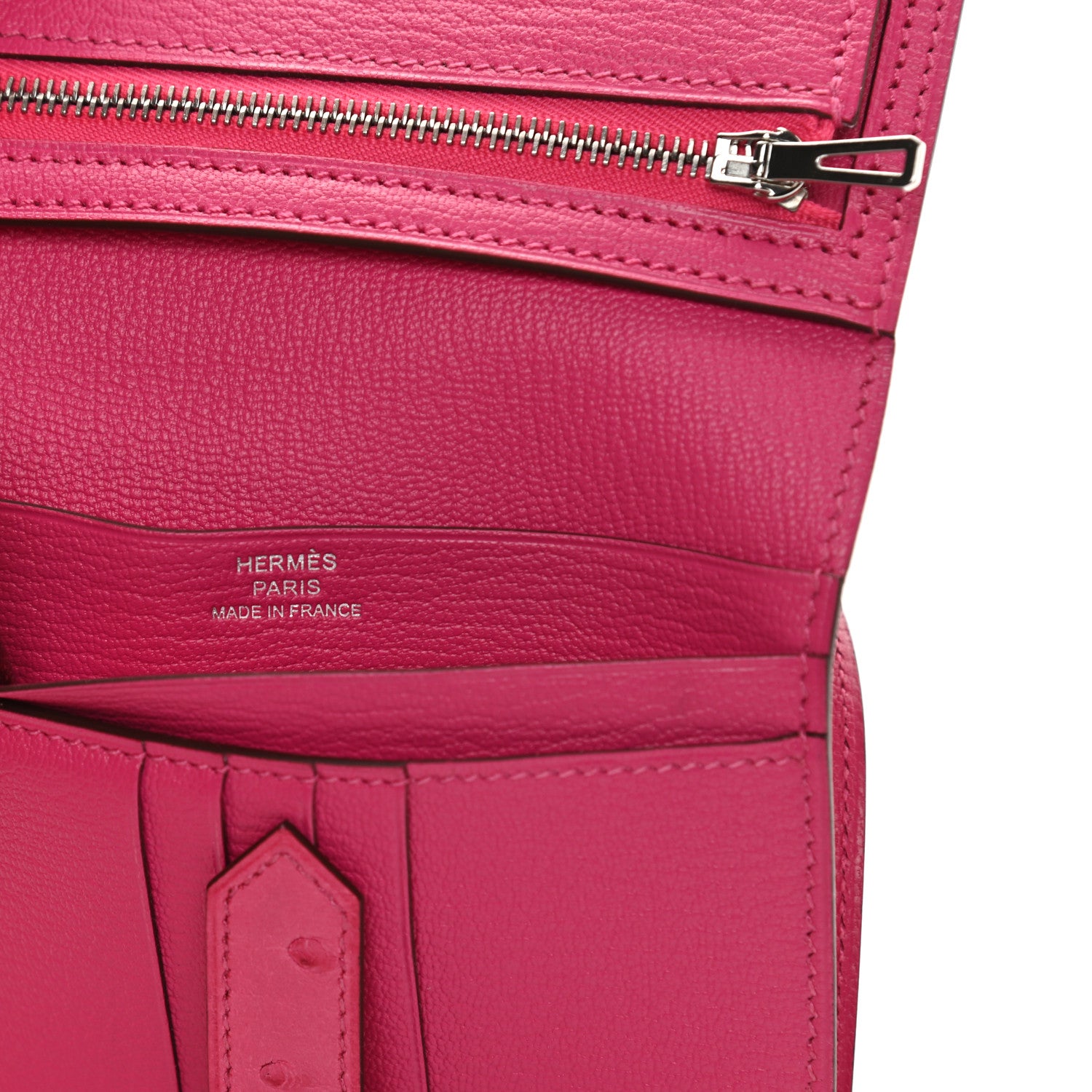 Hermes Ostrich Bearn Compact Wallet Rose Tyrien 6 of 9