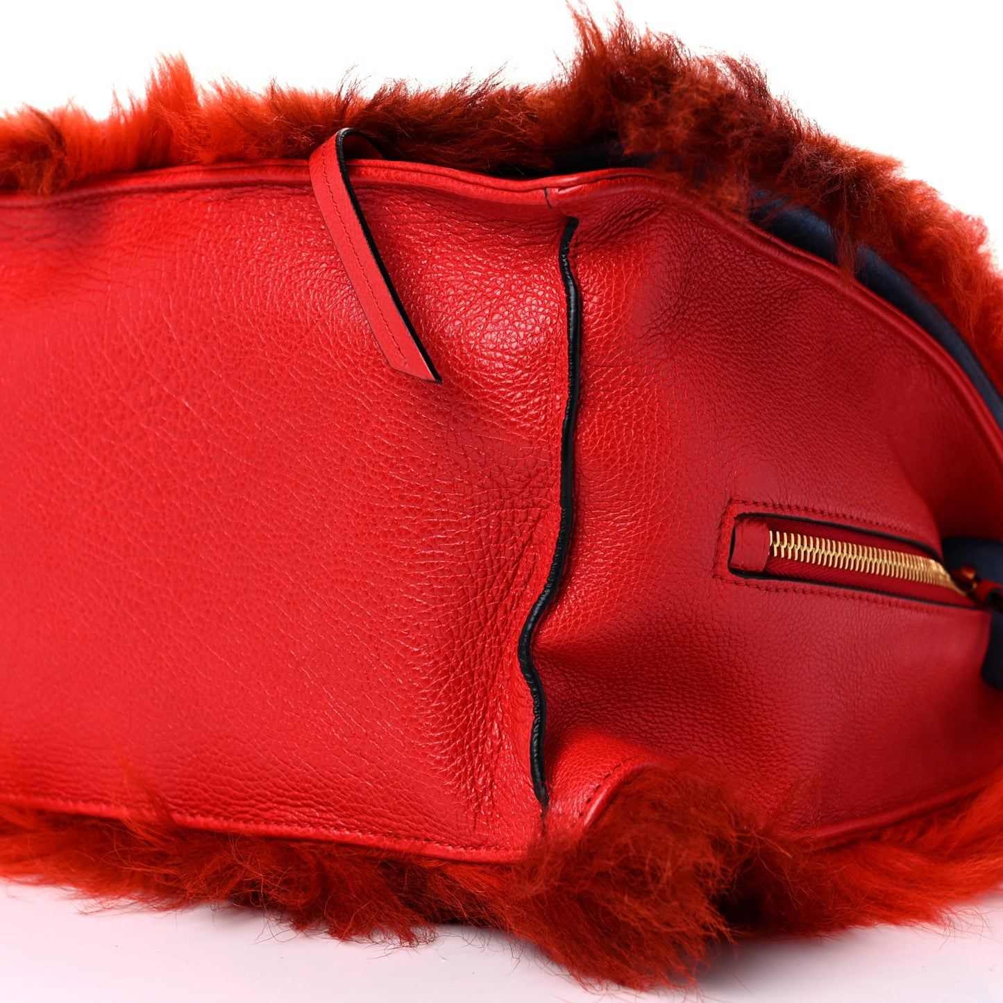 Shearling Fur Calfskin Suede Shoulder Bag Red