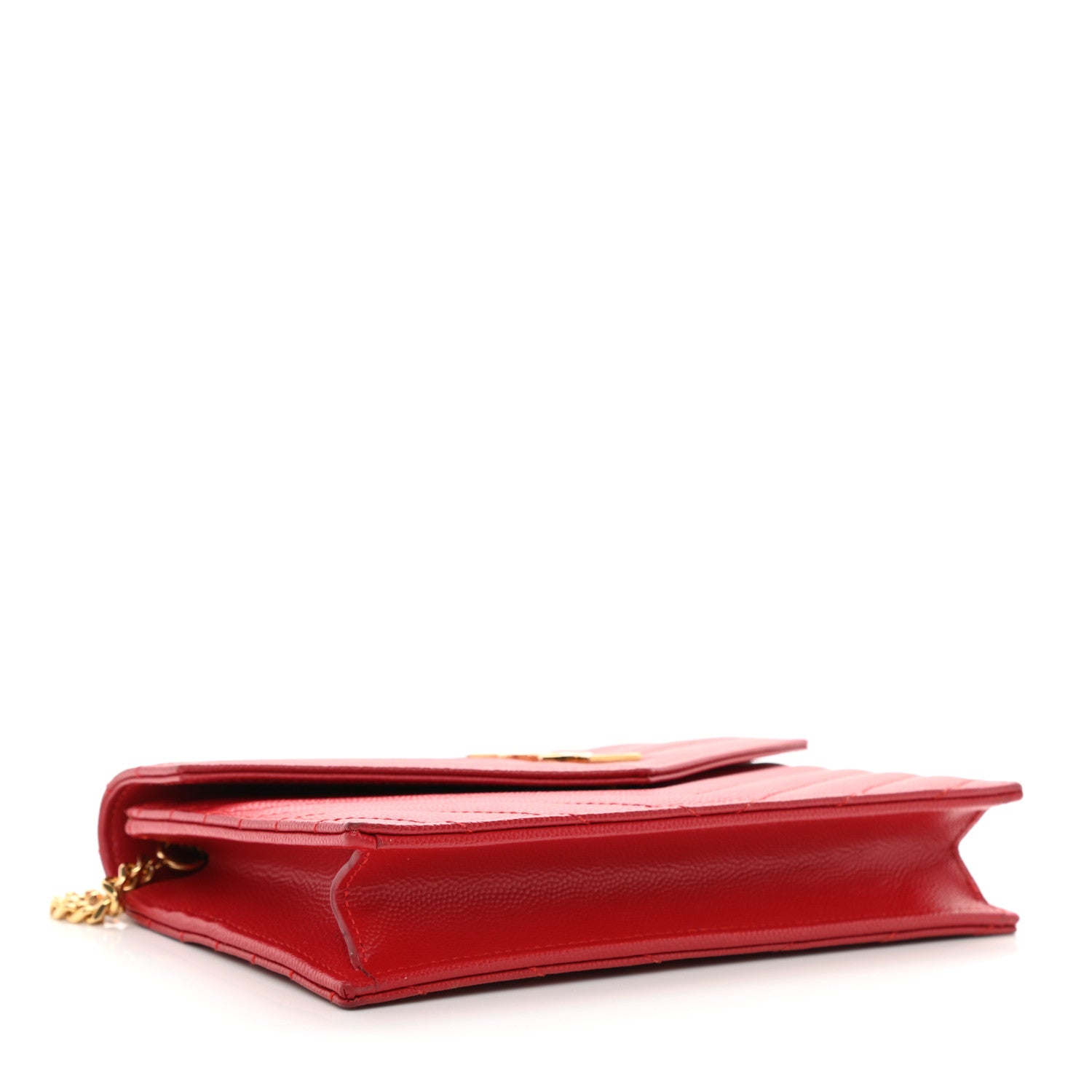 Saint Laurent Grain De Poudre Matelasse Chevron Monogram Envelope Chain Wallet Red 7 of 23