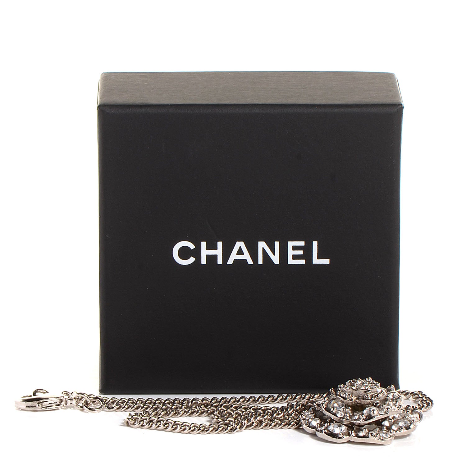 Chanel Crystal Camellia CC Necklace Silver 7 of 7