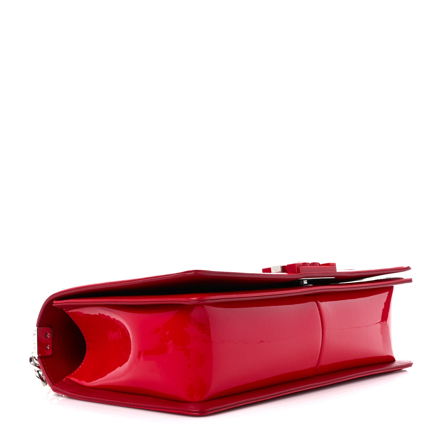Patent Calfskin New Medium Plexiglass Boy Flap Red