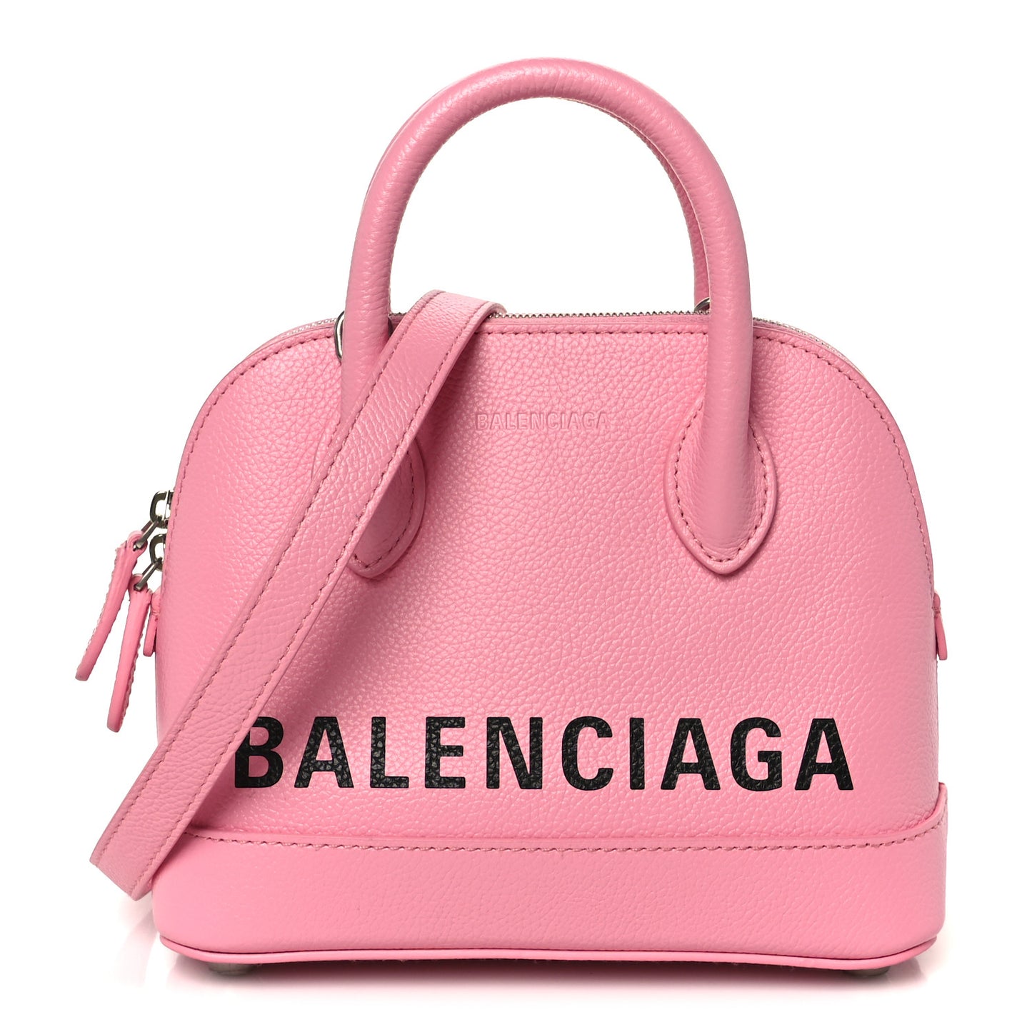 Signature Grained Calfskin Logo XXS Ville Top Handle Bag Rose Bubblegum Black