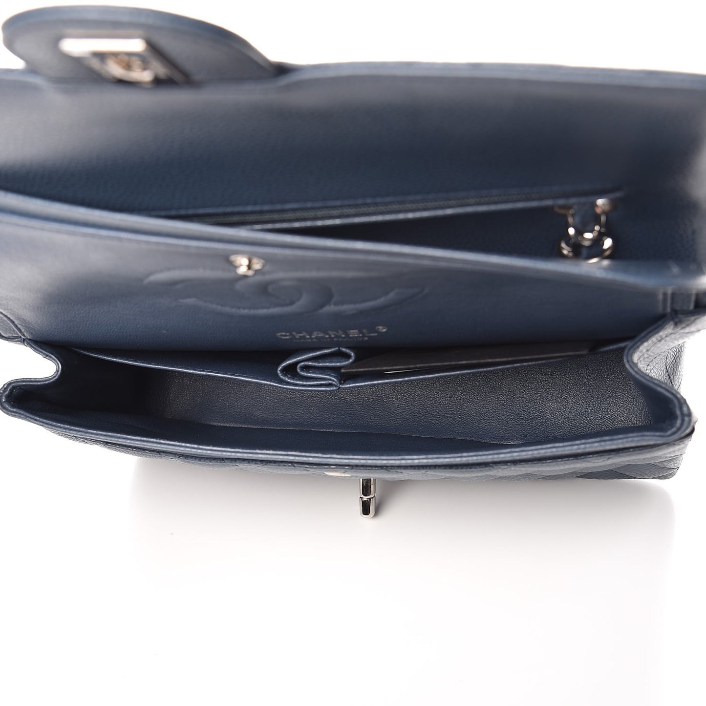 Caviar Quilted Medium Double Flap Dark Blue