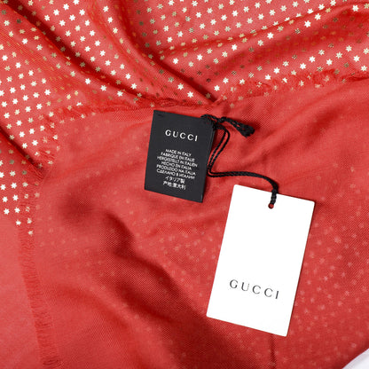 Gucci X SEGA Modal Cashmere GUCCY Stars Print Shawl Flame Red Gold 4 of 4