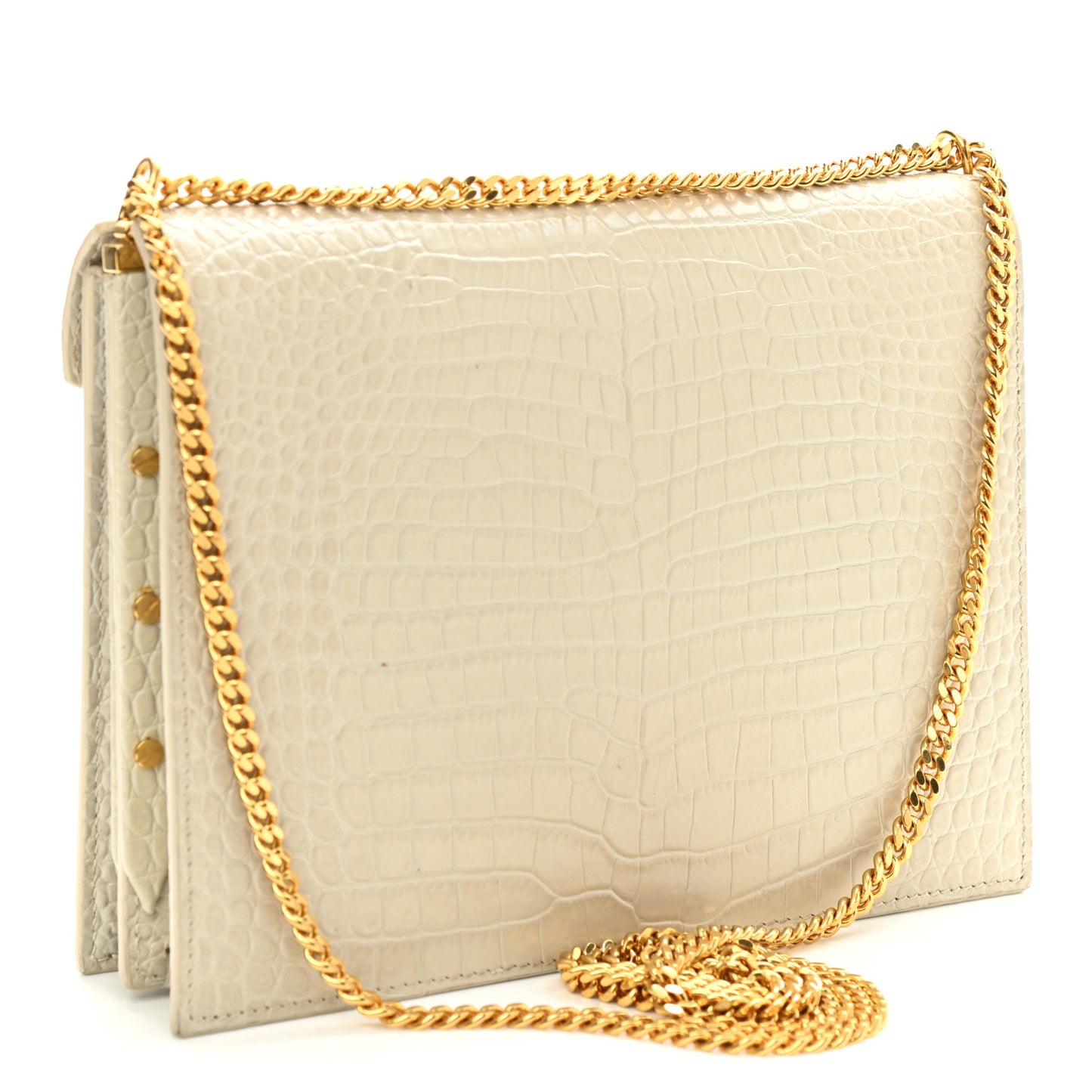 Calfskin Crocodile Embossed Monogram Cassandra Clasp Bag Crema Soft