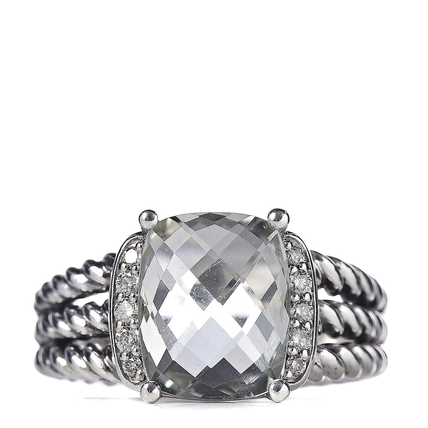 Sterling Silver Diamond Prasiolite 10mm Petite Wheaton Ring 51 5.75