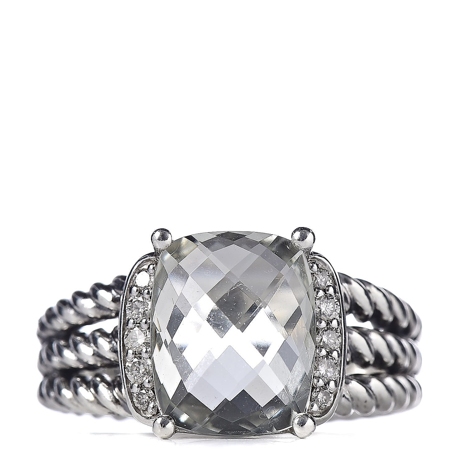 David Yurman Sterling Silver Diamond Prasiolite 10mm Petite Wheaton Ring 51 5.75 1 of 5