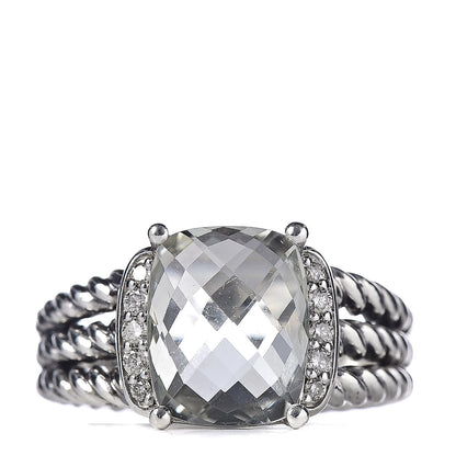 David Yurman Sterling Silver Diamond Prasiolite 10mm Petite Wheaton Ring 51 5.75 1 of 5