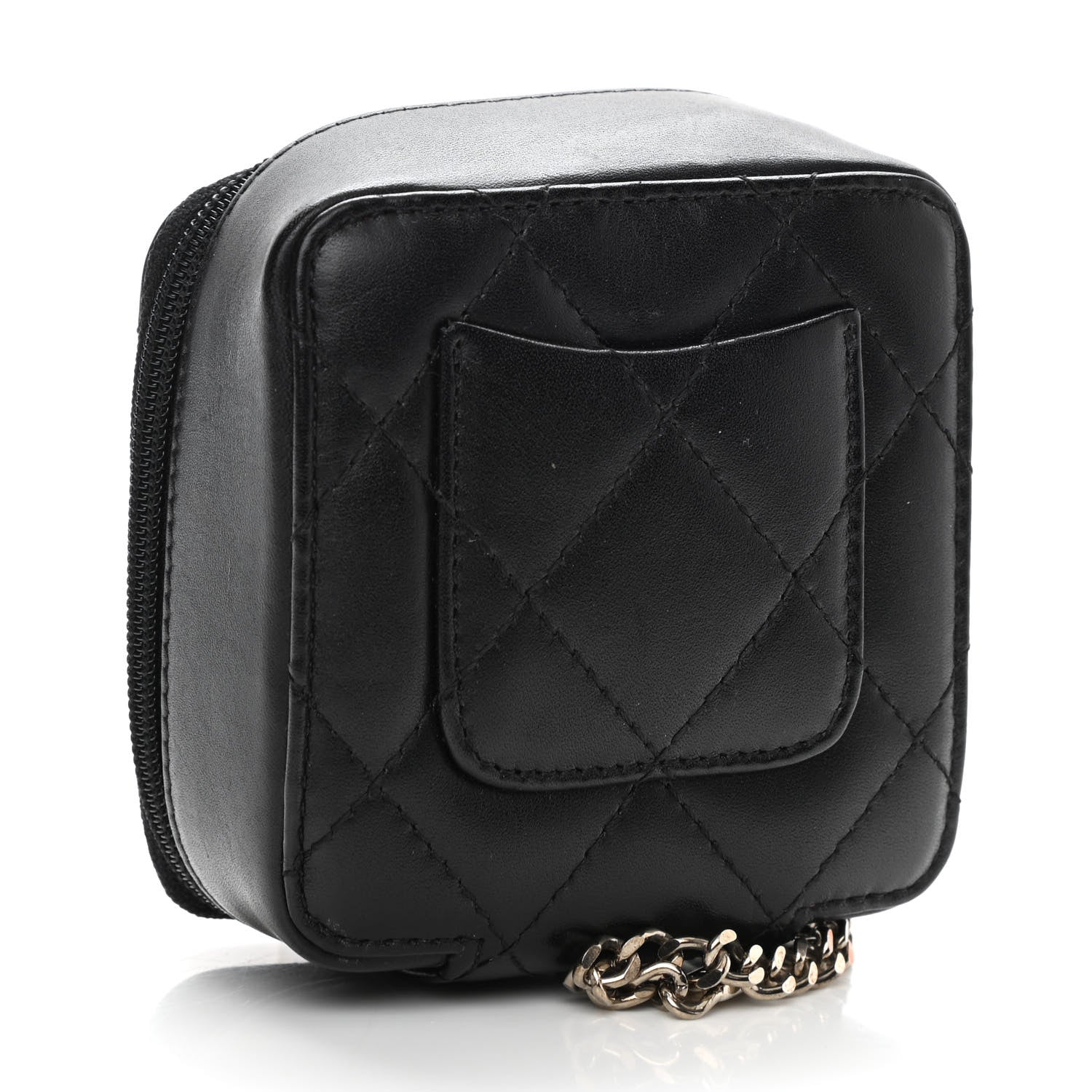 Chanel Calfskin Quilted Cambon Zip Around Makeup Pouch Black White 3 of 9