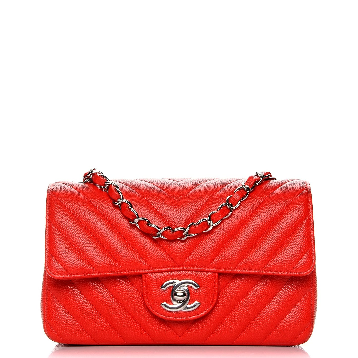 Caviar Chevron Quilted Mini Rectangular Flap Red