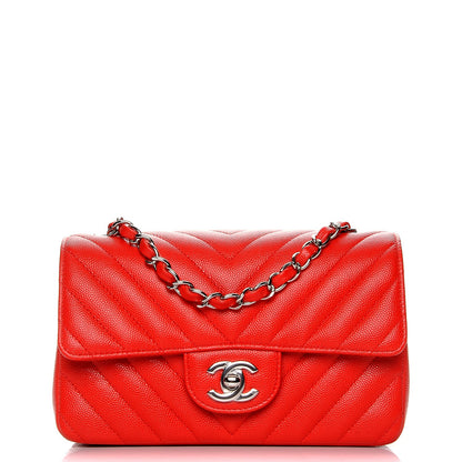 Chanel Caviar Chevron Quilted Mini Rectangular Flap Red 1 of 9