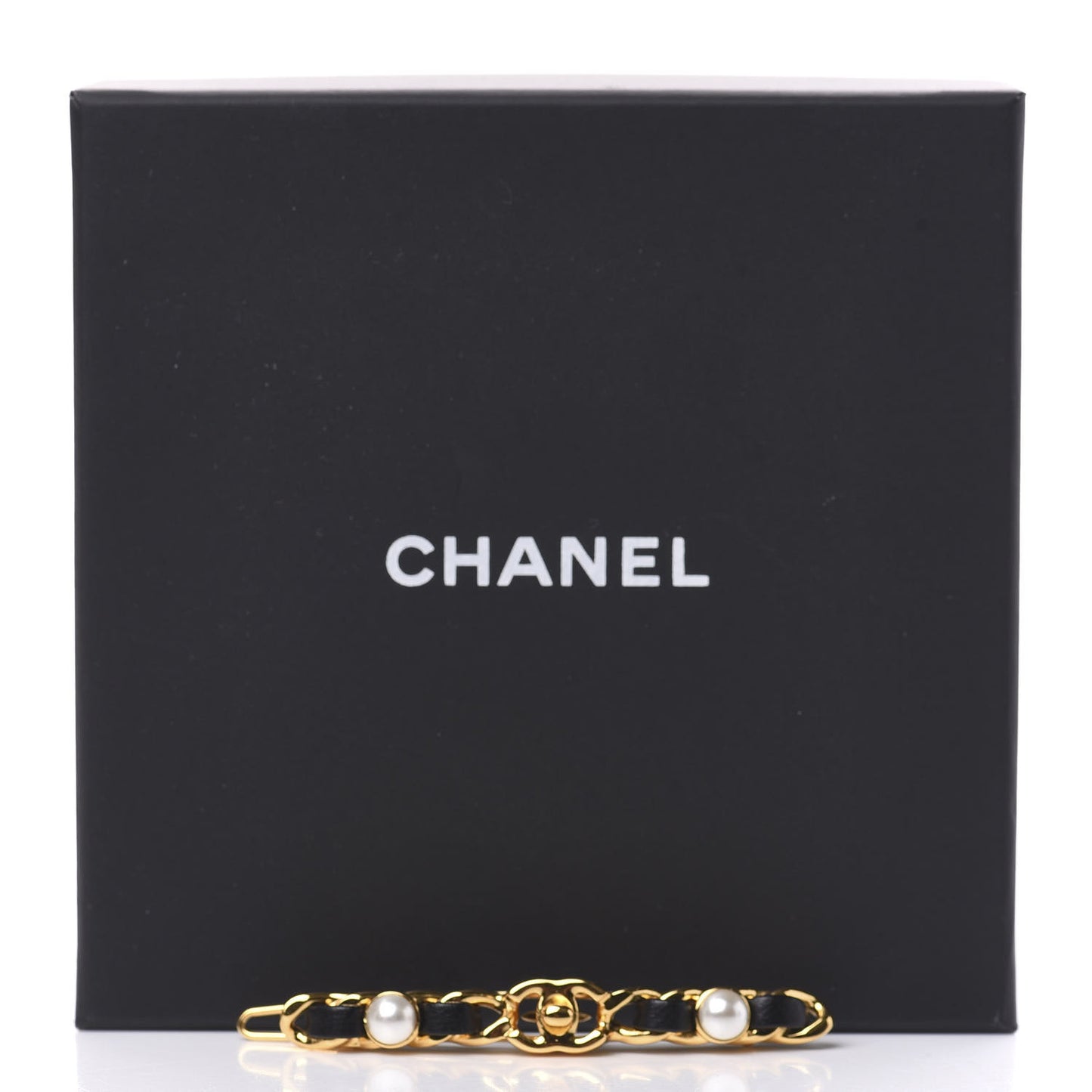 Pearl Lambskin CC More Is More Hair Clip Black Gold