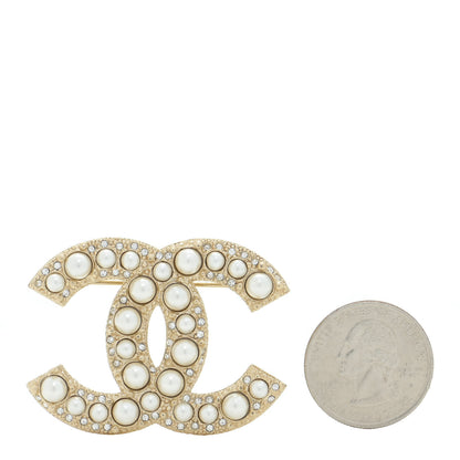 Chanel Pearl Crystal CC Brooch Gold 2 of 5