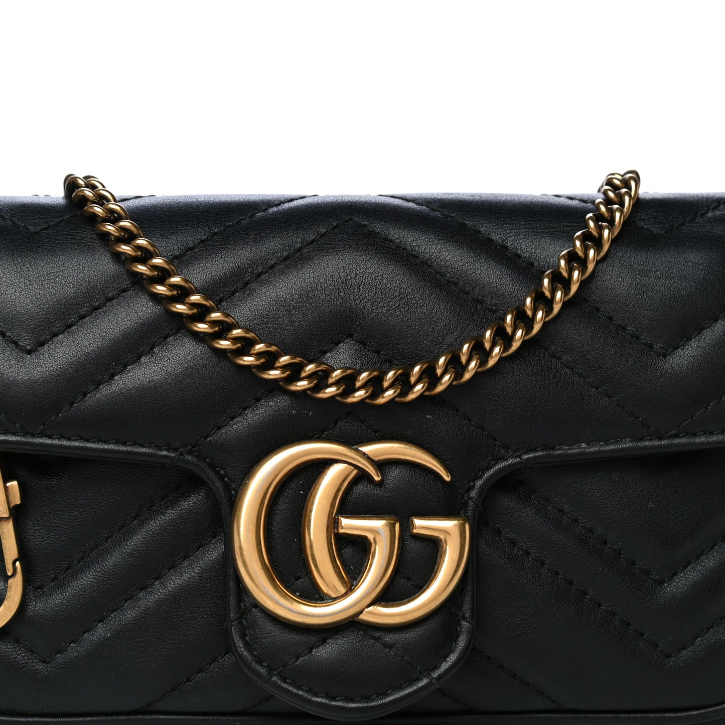 Calfskin Matelasse Super Mini GG Marmont Shoulder Bag Black