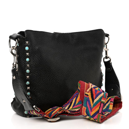 Valentino Garavani Pebbled Calfskin Tribal Small Guitar Strap Rockstud Rolling Flip-Lock Messenger Bag Black 3 of 10