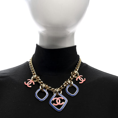 Chanel Metal Enamel Quilted Chain CC Necklace Gold Blue Pink 2 of 4