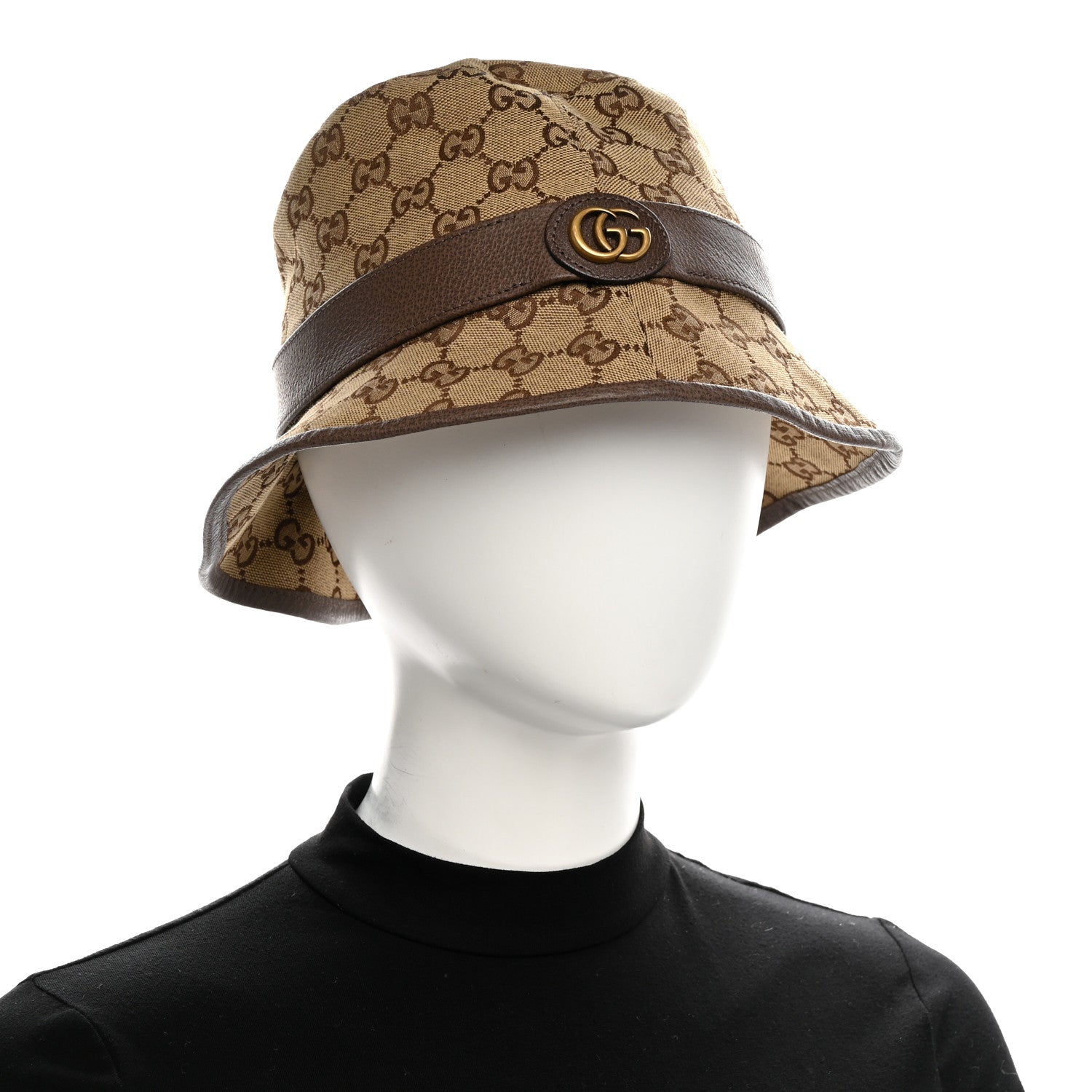 Gucci Monogram Textured Dollar Calfskin GG Jago Bucket Hat S Cacao Beige 2 of 9