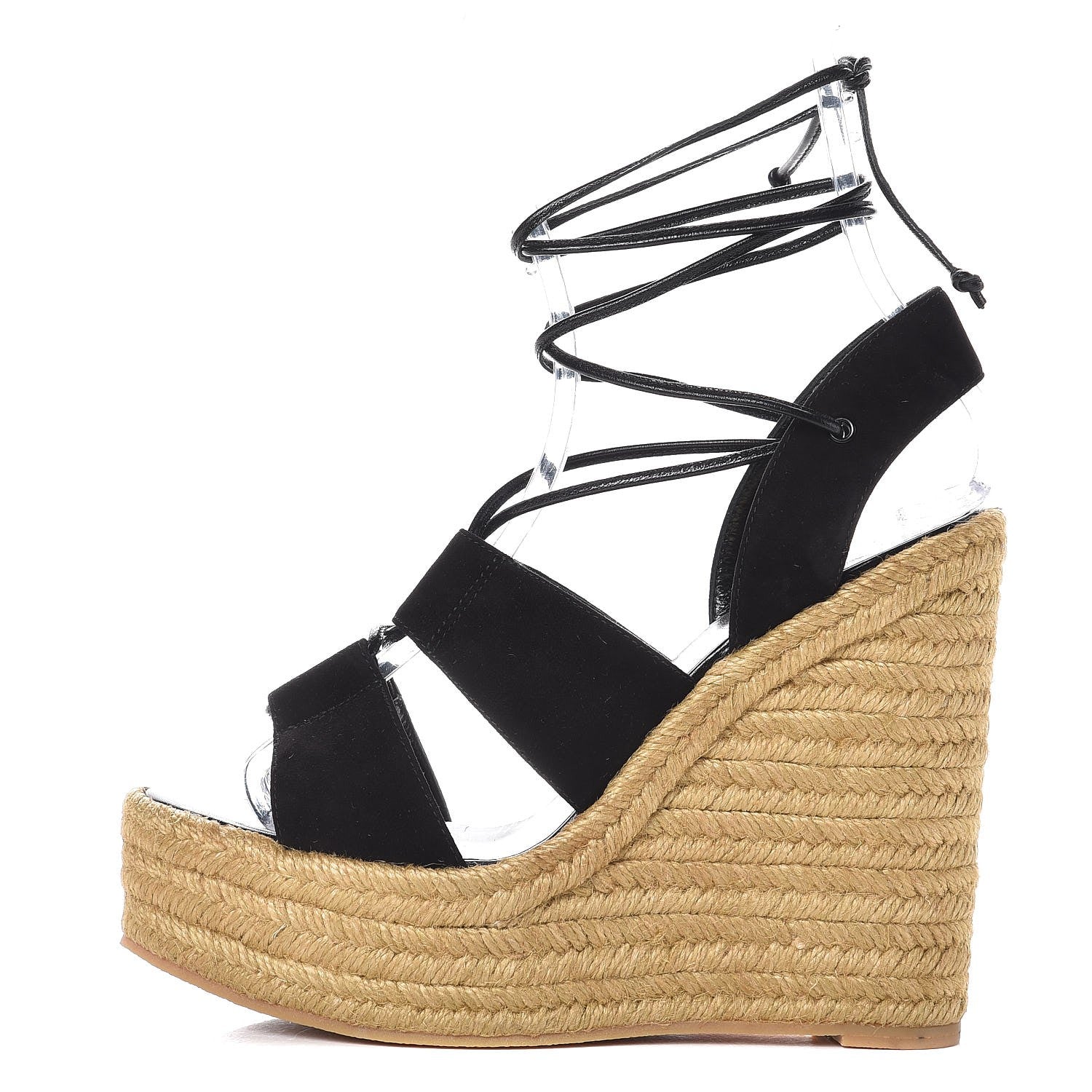 Saint Laurent Suede Espadrille Lace-Up Wedges 38.5 Black 1 of 8