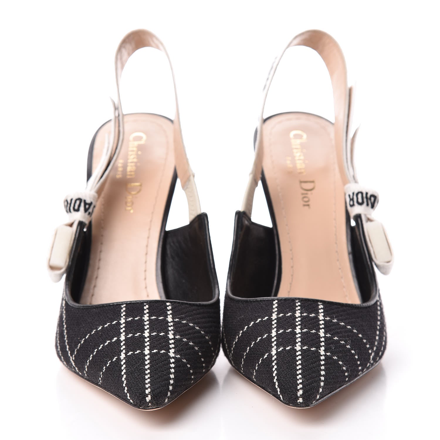 Christian Dior Fabric Ribbon Tartan Plaid J'Adoir Slingback 100mm Pumps 39.5 Black White 2 of 14