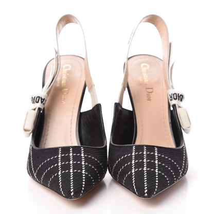 Christian Dior Fabric Ribbon Tartan Plaid J'Adoir Slingback 100mm Pumps 39.5 Black White 2 of 14